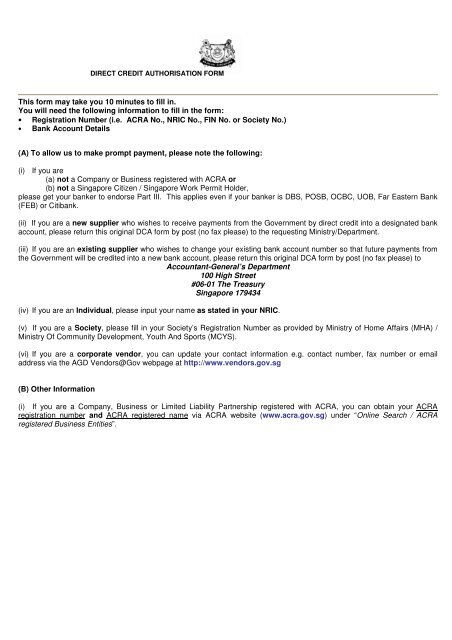 Direct Credit Authorisation Form