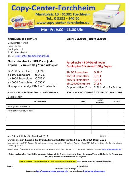 Bestellformular - Copy Center Forchheim
