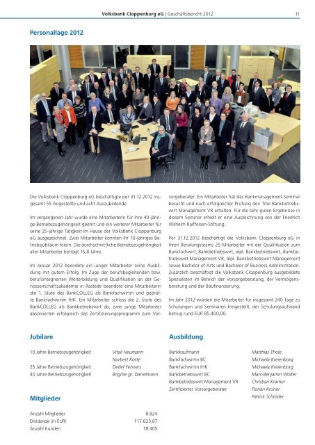 Geschäftsbericht 2012 - Volksbank Cloppenburg eG