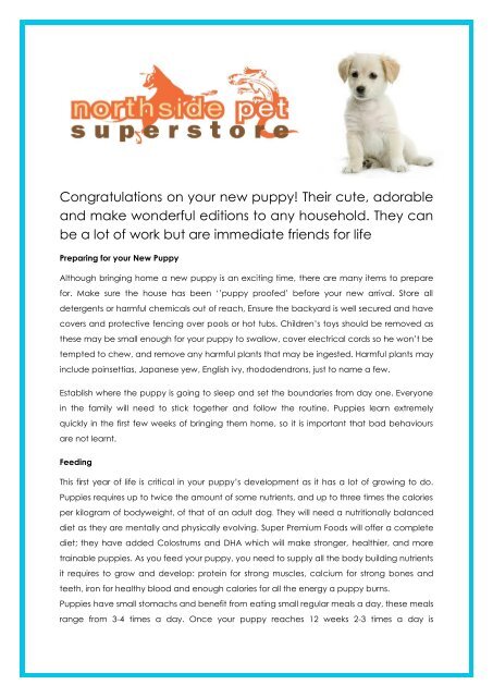 For a printable version of Puppy care sheet please click here