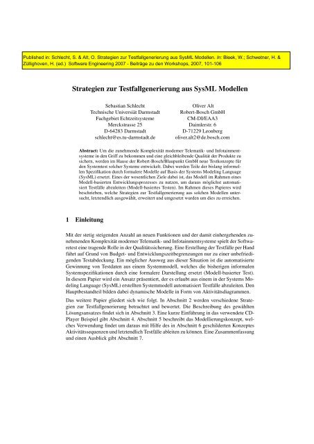 Strategien zur Testfallgenerierung aus SysML Modellen