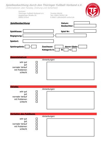 Formular Spielbeobachtung Fairplay/Sicherheit - zcontent.de