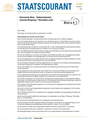 Gemeente Best - Verkeersbesluit - rotonde Ringweg / Heivelden-zuid