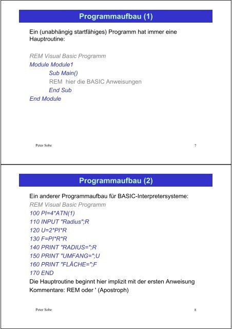 Inhalt Programmiersprache Visual Basic