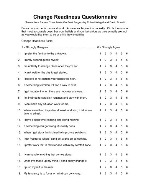 Change Readiness Questionnaire