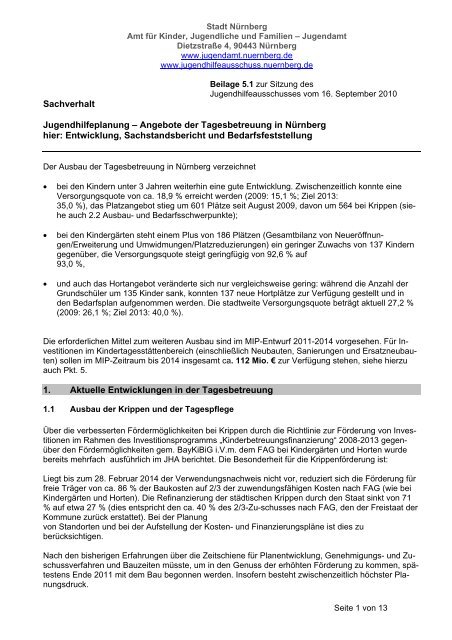 Jugendhilfeausschuss Kindertageseinrichtungen Bedarfsplanung