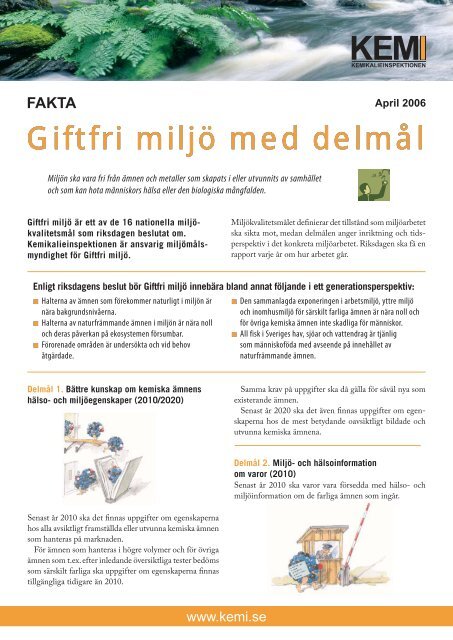 Giftfri miljö med delmål, faktablad - Kemikalieinspektionen