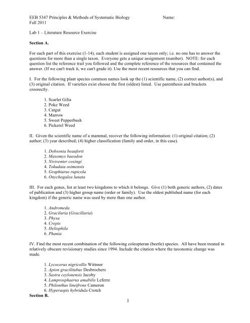 Fall 11 Lab 1 Literature Resource Exercise Section A For Fall 11 Lab 1 Literature Resource Exercise Section A For