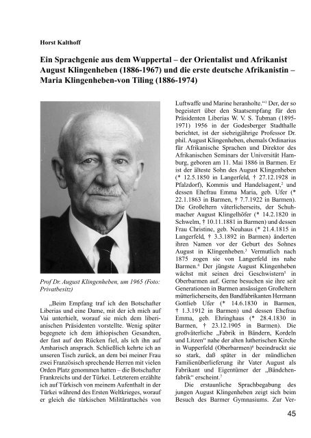 der Orientalist und Afrikanist August Klingenheben - BGV-Wuppertal