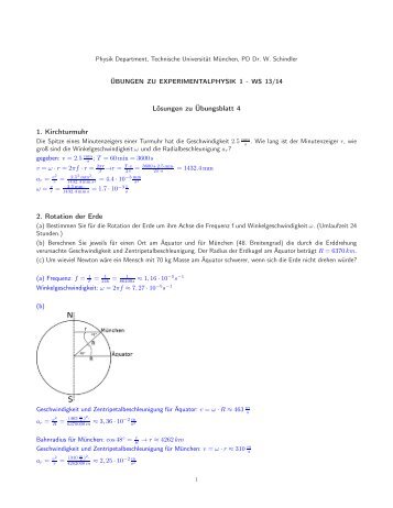 Lösungen zu Übungsblatt 4 1. Kirchturmuhr 2. Rotation der Erde