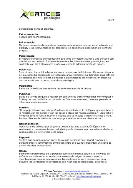 Diccionario de psicología - Vertices Psicologos Las Rozas
