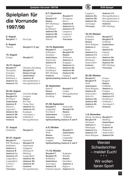 SCB Jubiläumsschrift 1998 - Sportclub Burgdorf