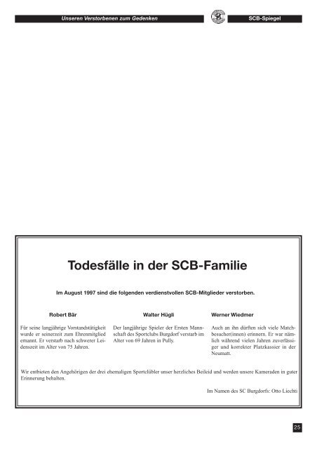 SCB Jubiläumsschrift 1998 - Sportclub Burgdorf