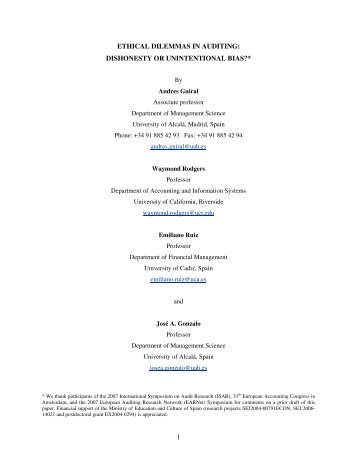 Ethical Dilemmas in Auditing: Dishonesty or Unintentional ... - NHH