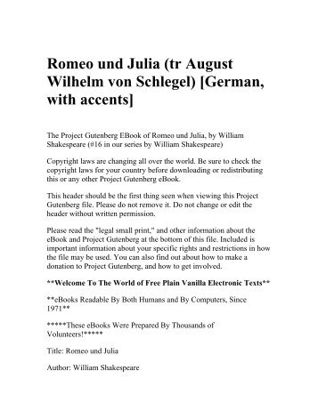 Romeo und Julia (tr August Wilhelm von Schlegel) [German ... - Umnet