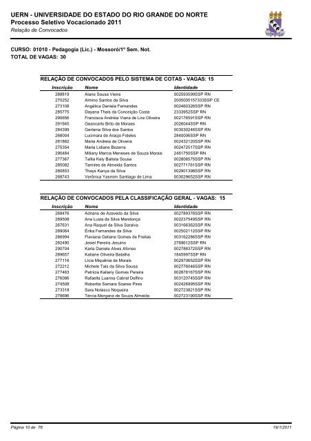 e a relação dos aprovados no PSV 2011 - UERN