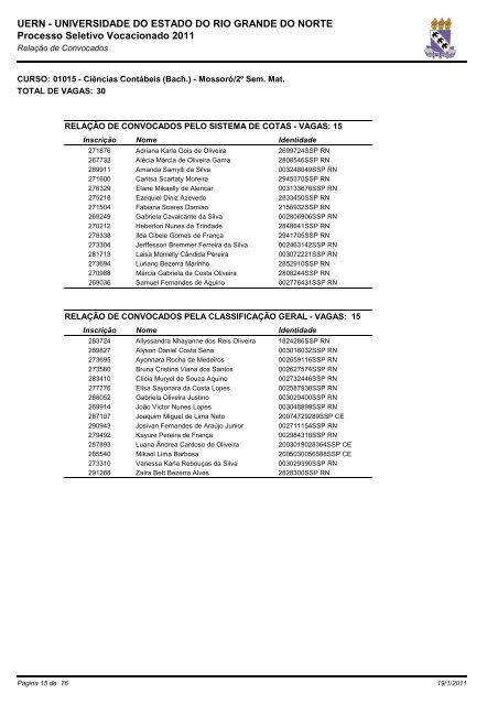 e a relação dos aprovados no PSV 2011 - UERN