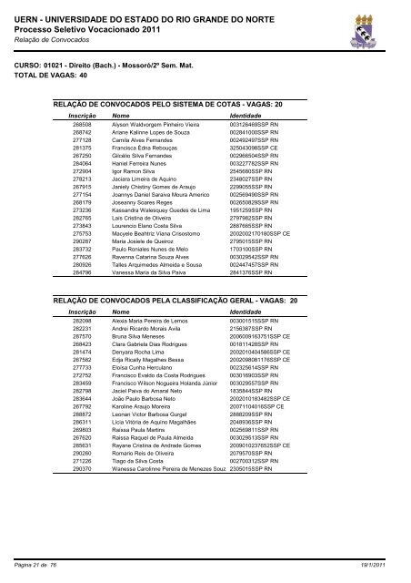 e a relação dos aprovados no PSV 2011 - UERN