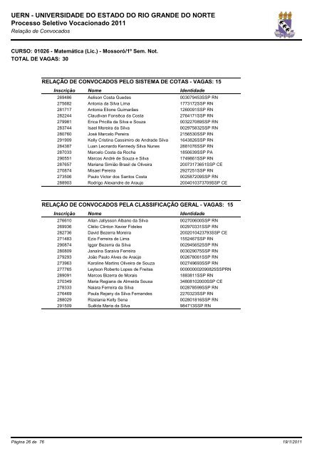 e a relação dos aprovados no PSV 2011 - UERN