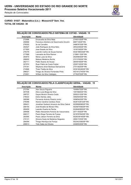 e a relação dos aprovados no PSV 2011 - UERN