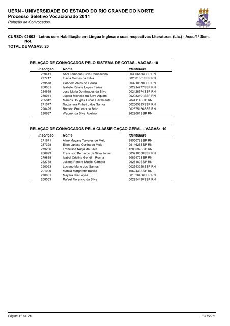 e a relação dos aprovados no PSV 2011 - UERN