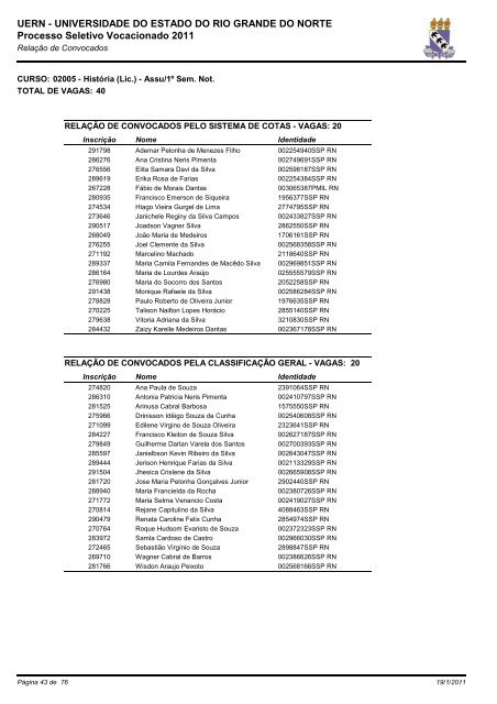 e a relação dos aprovados no PSV 2011 - UERN