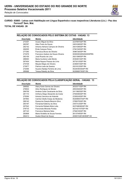 e a relação dos aprovados no PSV 2011 - UERN