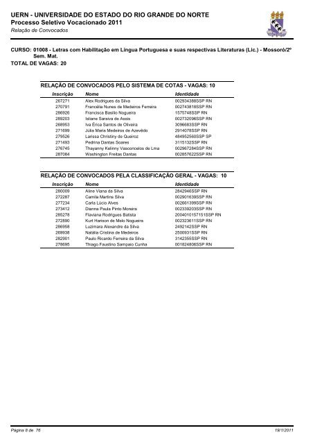 e a relação dos aprovados no PSV 2011 - UERN