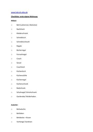 www.hab-ich-alles.de Checkliste: erste eigene Wohnung Möbel ...