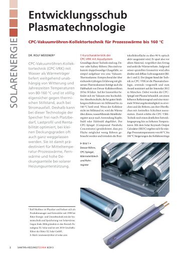 Entwicklungsschub Plasmatechnologie - Ritter XL Solar