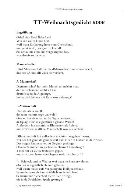 TT-Weihnachtsgedicht 2006 - Tischtennis Waldhausen