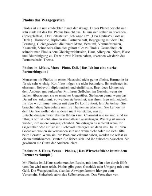 Pholus Das Waagegestirn Astrovogel