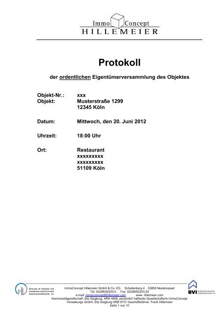 Protokoll Immoconcept Verwaltungsgruppe