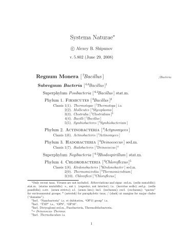 Systema Naturae - Materials of Alexey Shipunov