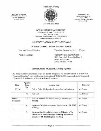 MEETING NOTICE AND AGENDA - Washoe County, Nevada