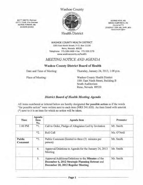 MEETING NOTICE AND AGENDA - Washoe County, Nevada