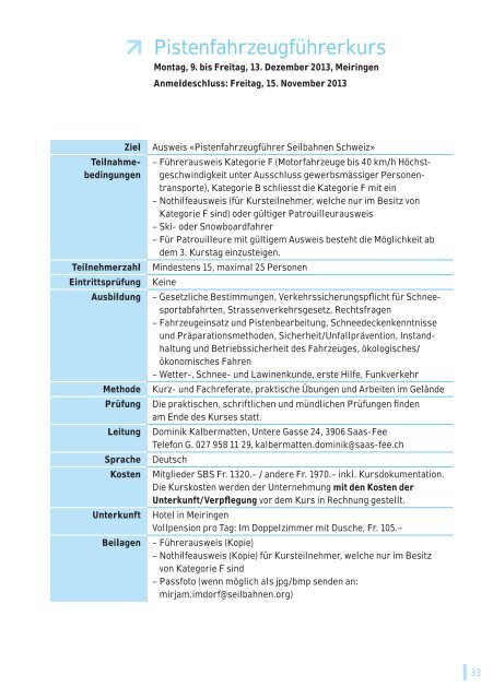 Kursprogramm 2013/14 - Seilbahnen Schweiz