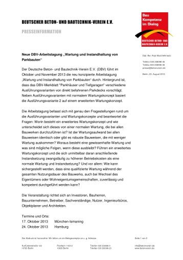 2013-08-23 Neue DBV-Arbeitstagung Wartung und Instandhaltung ...