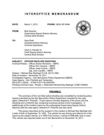 interoffice memorandum - San Bernardino County District Attorney