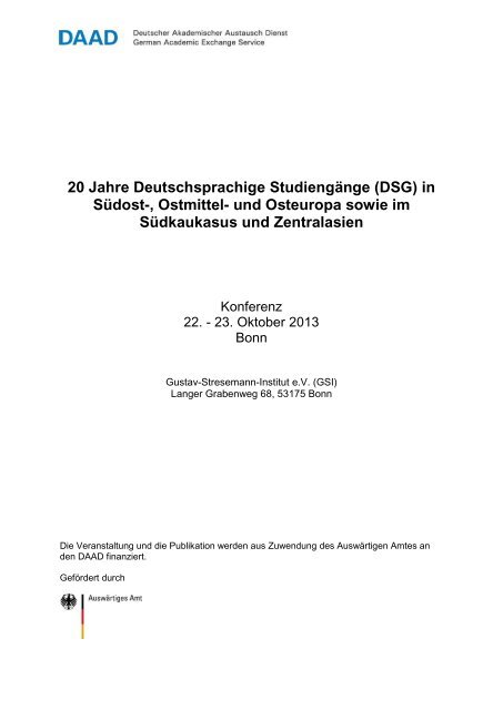 20 Jahre Deutschsprachige Studiengänge (DSG) in Südost ...