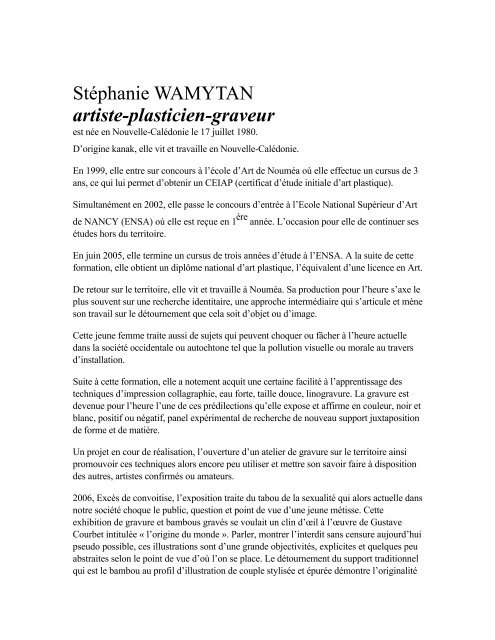 Stéphanie WAMYTAN artiste-plasticien-graveur - Le Petit Jaunais