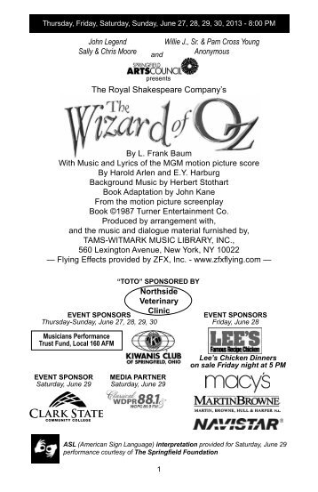 the wizard of oz - Springfield Arts Council