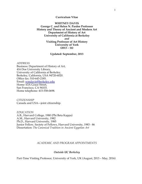 Davis's CV - UC Berkeley History of Art Department - University of ...