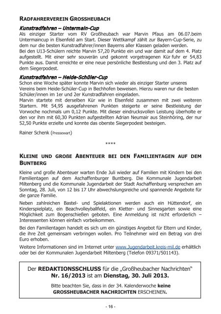 Großheubacher Nachrichten Ausgabe 15-2013 - STOPTEG Print ...