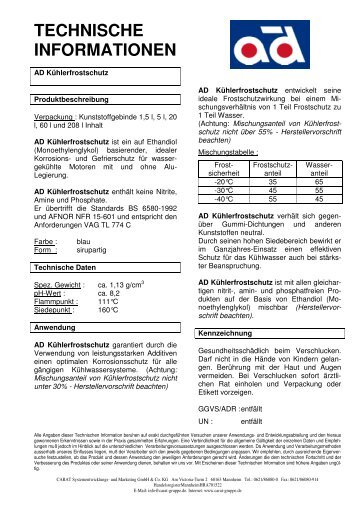 AD Kühlerfrostschutz Technisches Datenblatt - CARAT Gruppe
