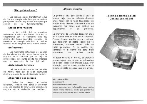 Por qué funcionan? Taller de Horno Solar: Cocina con  - Terrativa