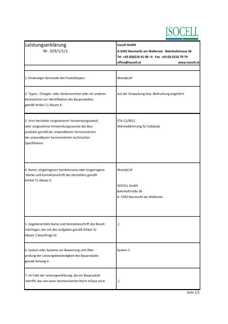 Leistungserklärung - Isocell