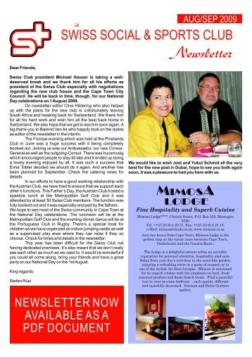 Newsletter August/September 2009 - Swiss Social & Sports Club