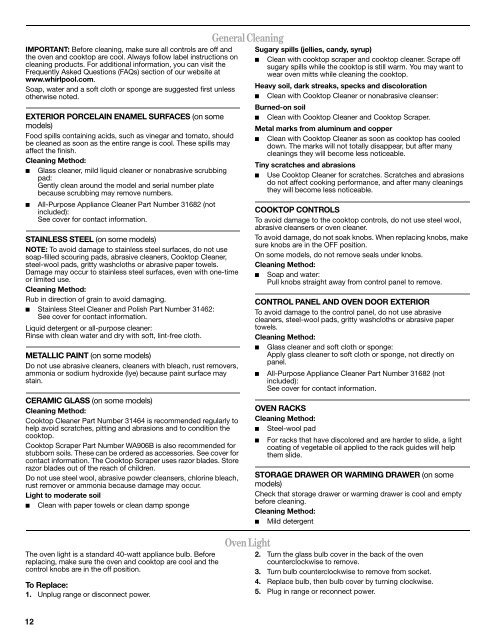 ELECTRIC RANGE USER INSTRUCTIONS - Whirlpool