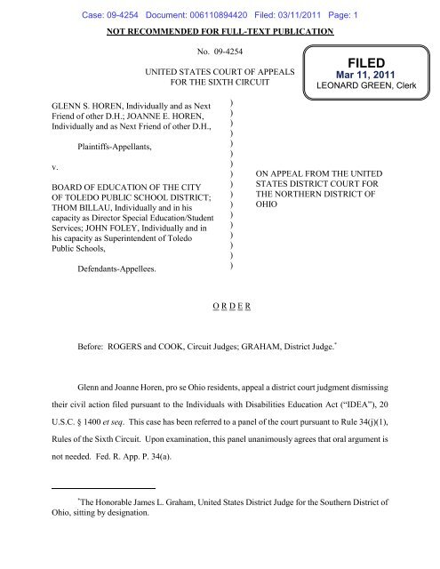 Horen v. Board of Education of the City of Toledo Public School 